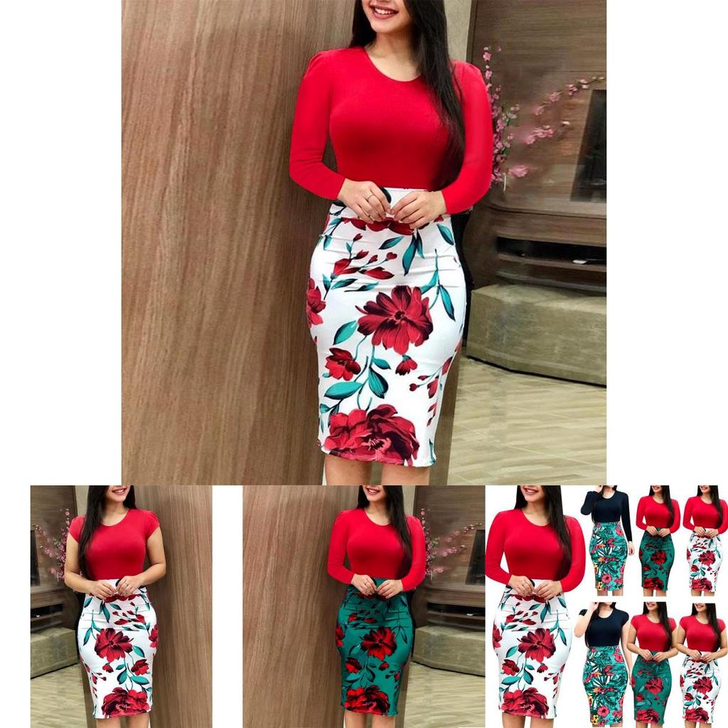Elegant Plus Size Ladies Short/long Sleeve Floral Boho Women Party Bodycon Maxi Dress