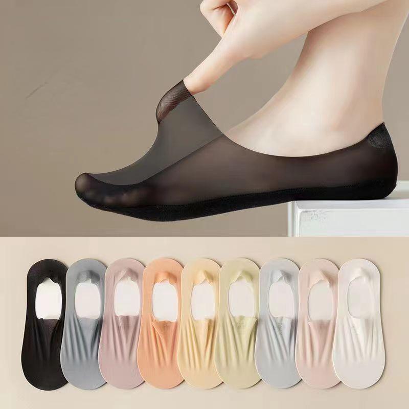 5 пар летних невидимых силиконовых противоскользящих носков, ультратонкие дышащие носки без показа, однотонные низкие носки-лодочки из ледяного шелка