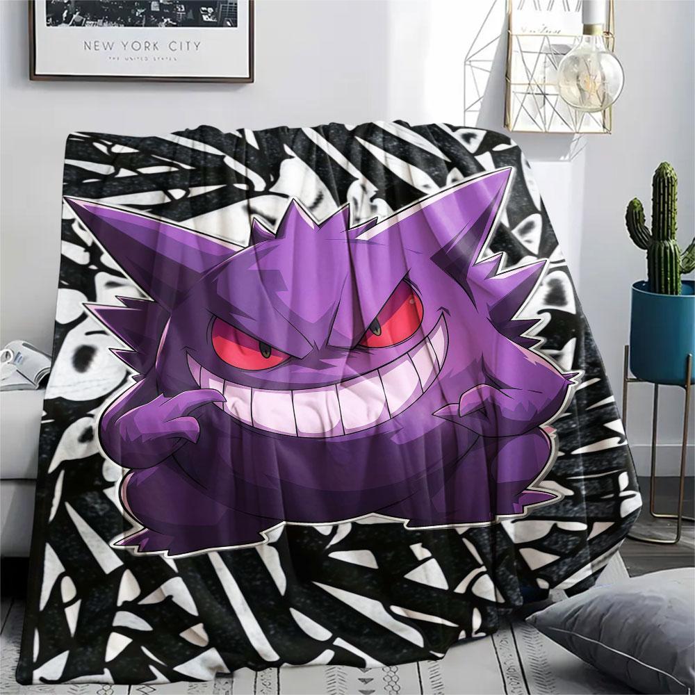 1Pc Gengar Print Flannel Blanket, High quality Comfortable for All Seasons, Home Decor, Warmth and Comfort, Perfect for Christmas Gifts