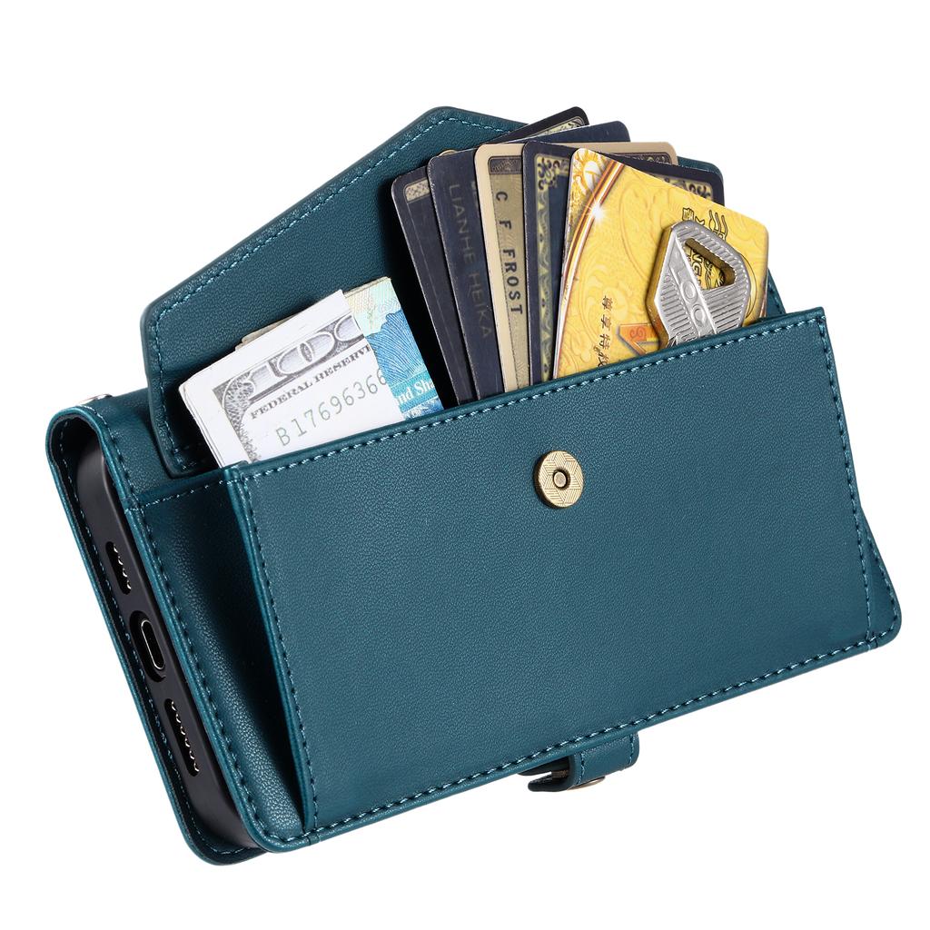 For iPhone 17 Pro Leather Case with Wrist Strap Wallet Stand Phone Cover