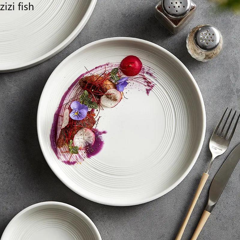 Керамическая тарелка Круглая тарелка для стейка Салатные тарелки Тарелки для спагетти Десертная тарелка Хлебница Миска для димсамов Миска для торта Кухонная утварь