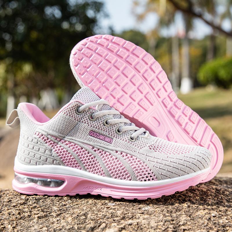 Модная женская обувь для бега, женские дышащие кроссовки, сетка, воздушная подушка, теннисные женские спортивные туфли, уличные тренировочные туфли на шнуровке