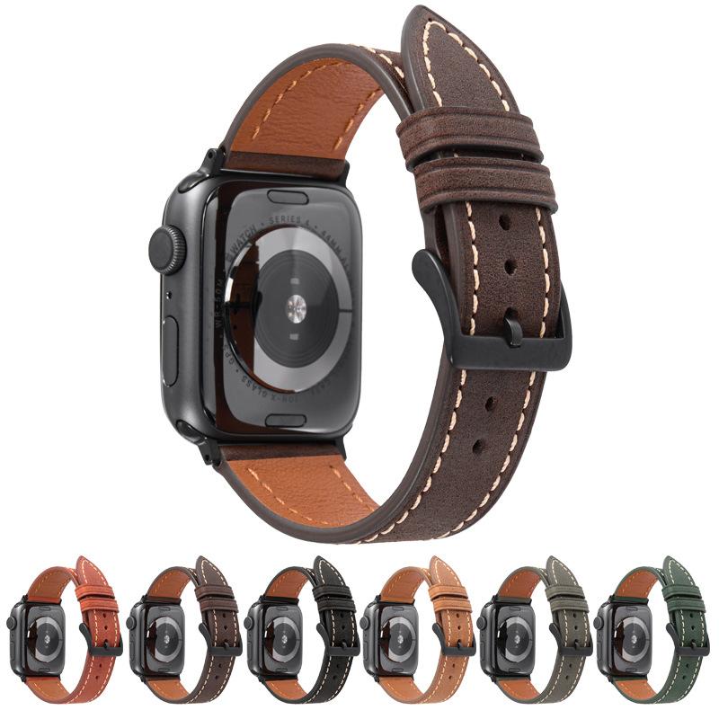 Подходит для ремешка часов Iwatch 1, 2, 3, 4, 5, 6, 7 Поколения, Ремешок для часов из телячьей кожи первого слоя, Высококачественная пряжка-булавка