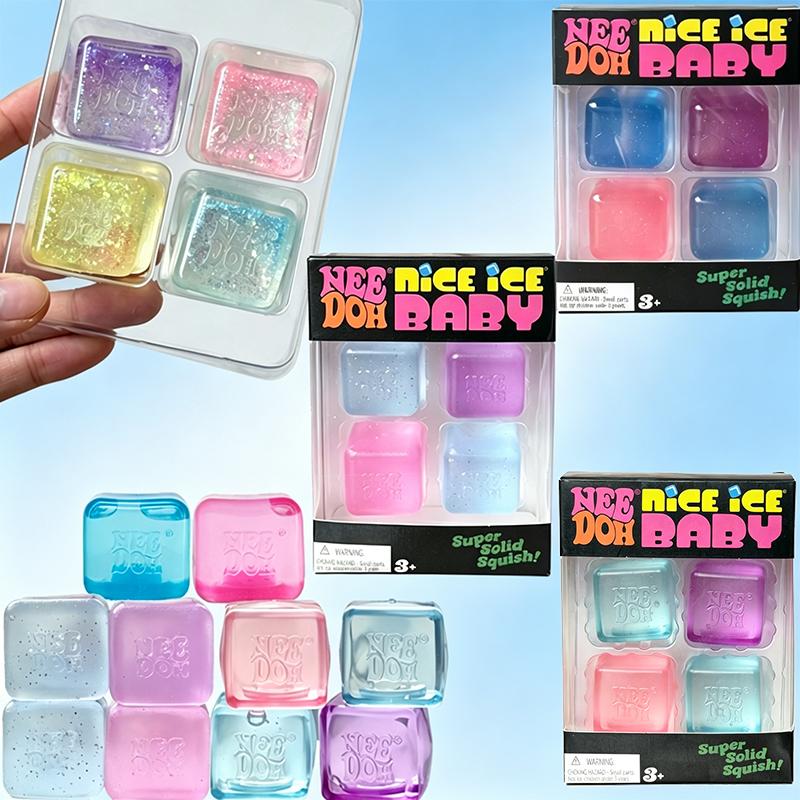 Needoh Nice Ice Baby 4 шт. Прозрачный ТПР Кубик Сенсорная Игрушка Блестки Мальтоза Мять Тянуть Снятие Стресса Залечить Расслабить Для Взрослых Подарок
