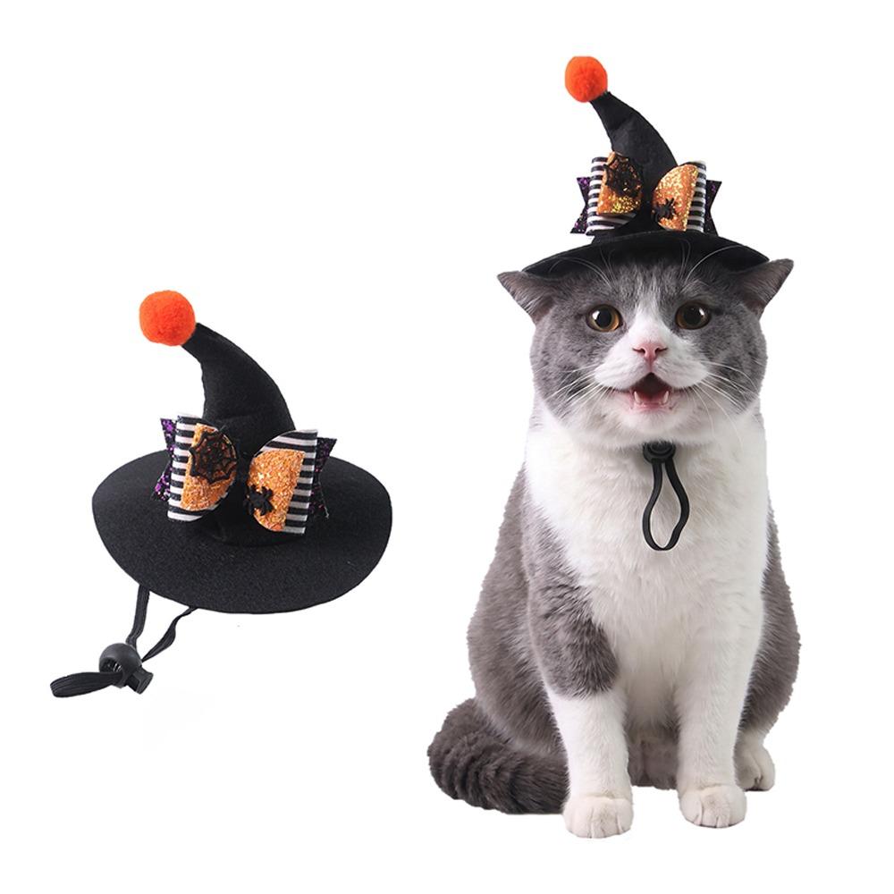 Adjustable Strap Pet Halloween Witch Hat Curved Top Dog Halloween Party Hat Holiday Decoration