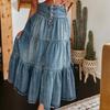 Women's Fashionable Retro Button High Waisted Long Denim Skirt