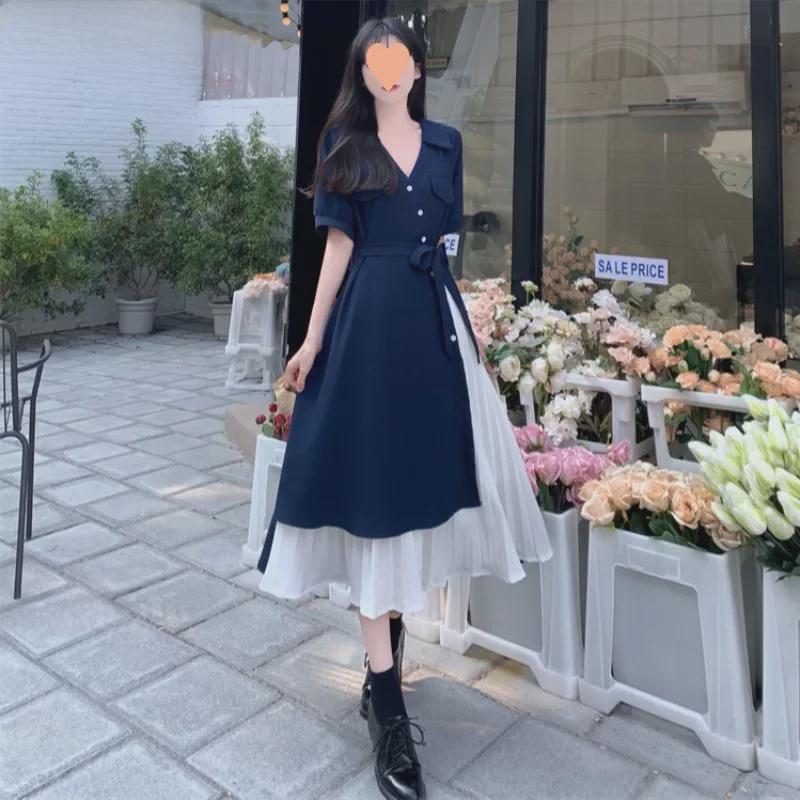 Элегантное платье-рубашка из двух частей с V-образным вырезом - летняя длинная юбка с французским литературным принтом