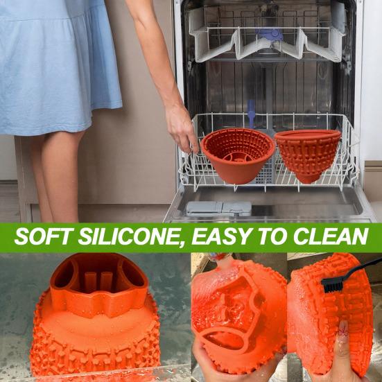 Миска-лизун для медленного кормления собаки способствует здоровому и спокойному питанию. Текстурированная силиконовая миска для собаки с присоской для всех размеров собак. Уход и время еды.