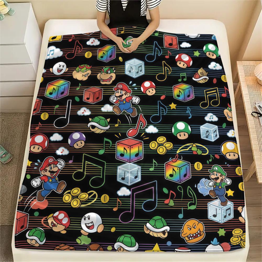 Super Mario Cartoon Warm Flannel Blanket, Printed for Bed Sofa Chair, Ideal for Picnic Travel Home -HE62
