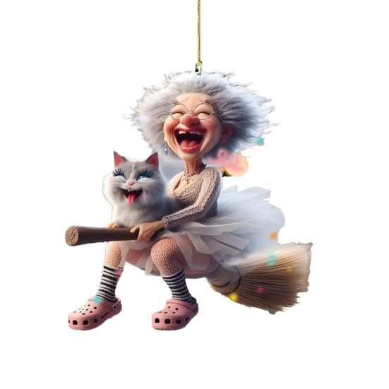 Acrylic Car Rear Princess/Old Lady Christmas View Mirror Charm Fairy Ornament 2D Flat Auto