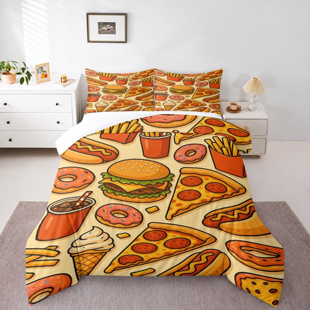"Fast Food Cartoon Pattern Decorative Bedding setBedding set (1 duvet cover, 2 pillowcases, duvet not included)