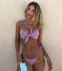 Женский купальник фиолетовый блеск сексуальный комплект бикини с завязками по бокам купальники пляжная одежда купальные костюмы