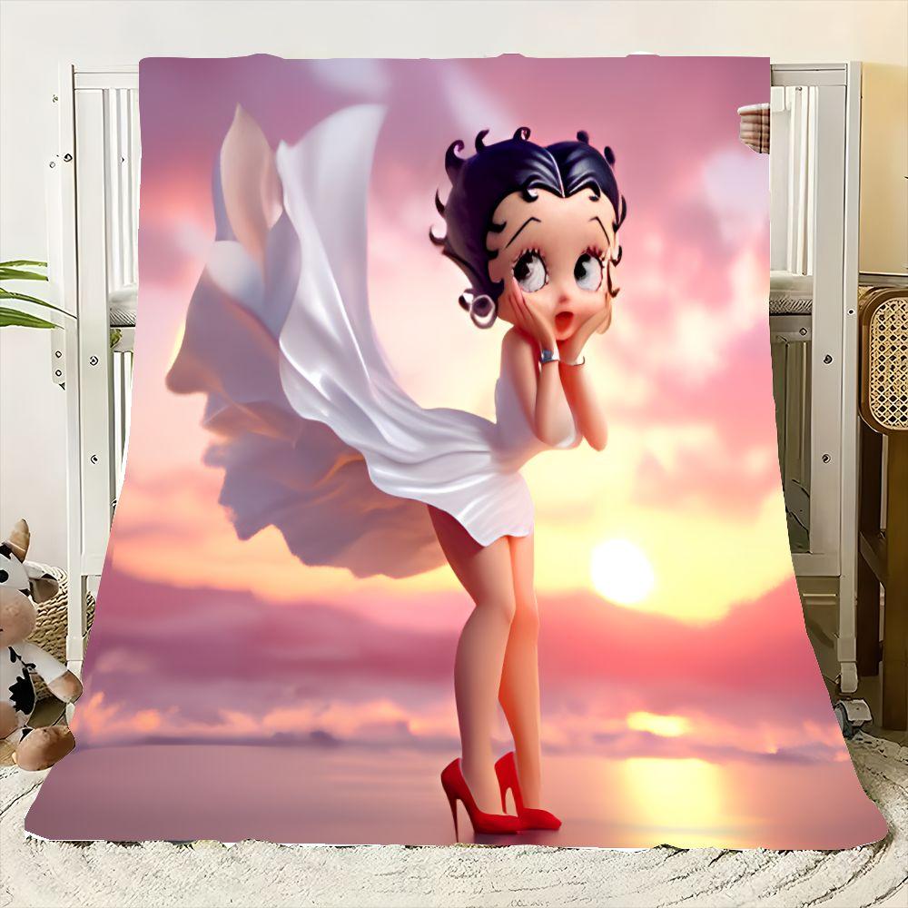Betty Boop Cartoon Throw Blanket - Stylish and Cozy Soft Fleece Blanket Featuring Iconic Betty Boop with Curly Dark Hair and Sur