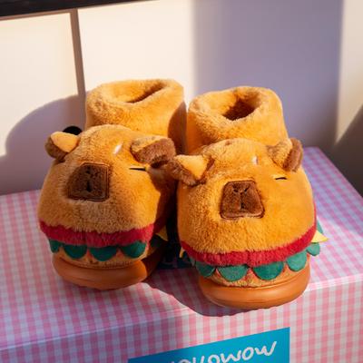 Модные Креативные Зимние Женские Плюшевые Тапочки Капибара Кот Дизайн Задник Закрытый Теплые Домашние Ботинки Удобные Парные Тапочки