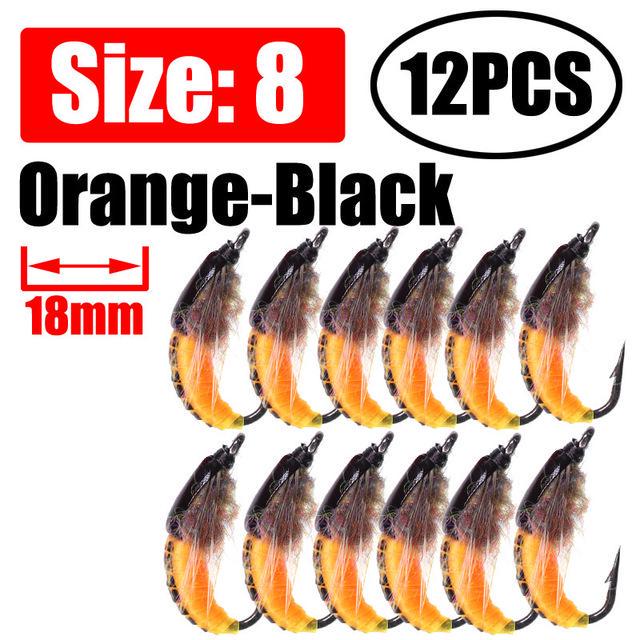 Wifreo 12PCS Fly Fishing Nymph Scud Worm Fly Realistic Aritificial Insect Bait Lures with Hook Size 8 10 12