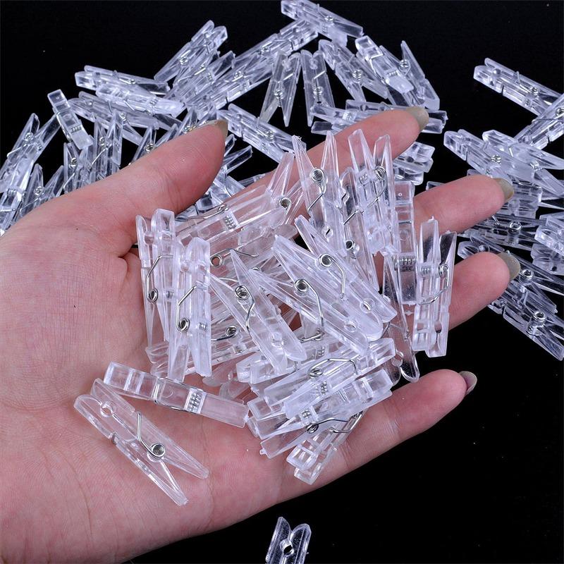 500/50PCS Mini Clear Plastic Clips Photo Paper Clothing Spring Safety Clips DIY Party Wall Home Decoration Picture Hanging Clamp