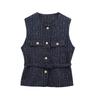 Kaslead New Arrival Women's Fashion Style with Belt Metallic Thread Texture Vest 2132116