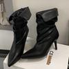 Модные Eilyken 2026 Новые Осенне-зимние Модные Плиссированные Женские Ботильоны с Острым Носком Короткие Ботильоны Сексуальные Тонкие Каблуки Вечерняя Обувь