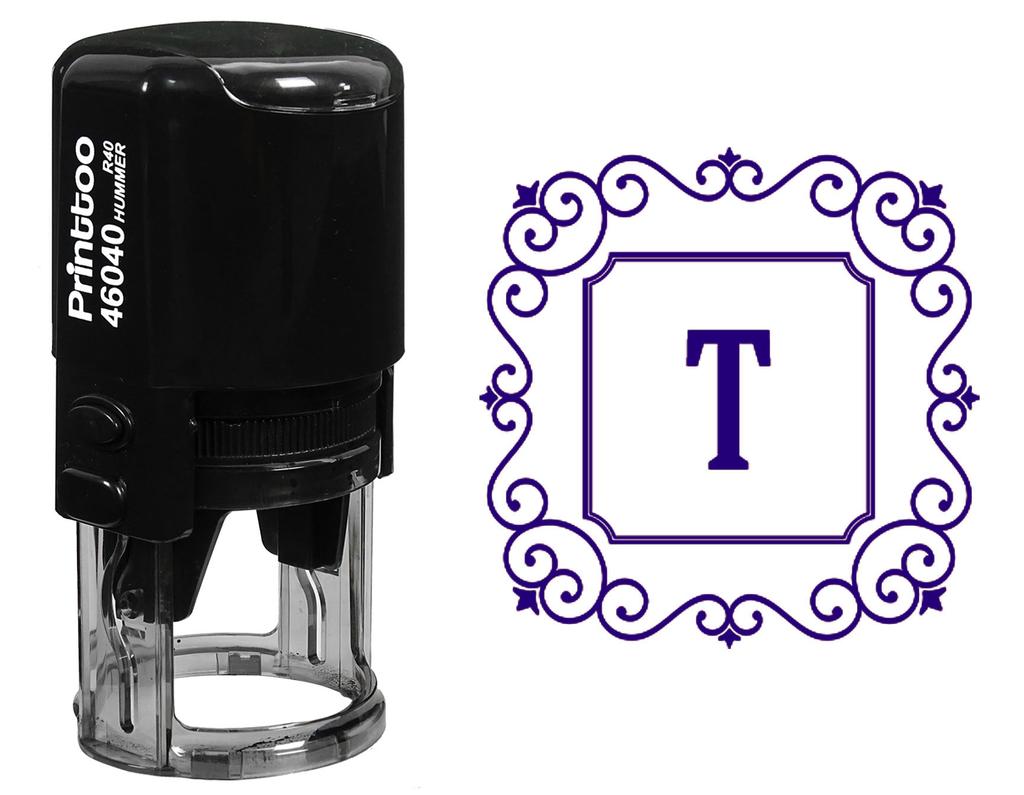 Printtoo Square Swirl Border T Alphabet Monogram Initial R-40 Офисные стационарные самокрасящиеся резиновые