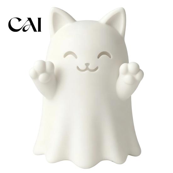 Customizable Holiday Decor 3D Printed Cute Ghost Cat Figurine, Wink Smile Surprise Spooky Halloween Decor, Unique Party Table Decorations Blank White