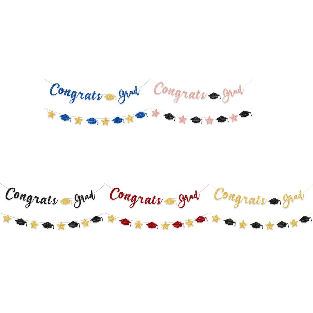Glittering Congrats Grad Banner Graduation Party Ornament Hanging Decoration for Class of Graduation Celebration
