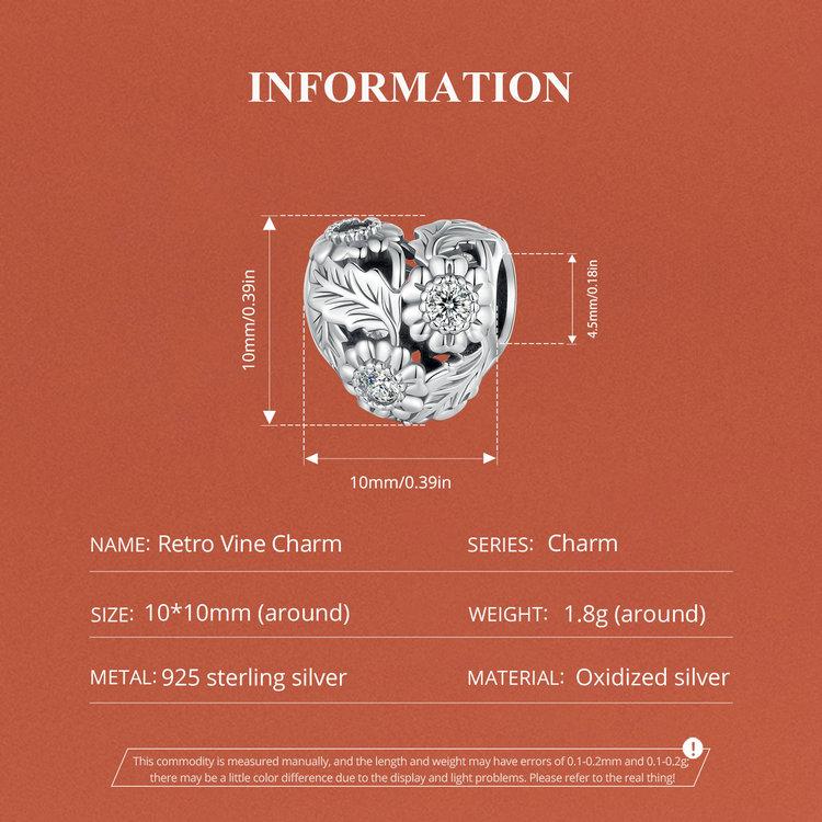 WOSTU 925 Sterling Silver Romance Retro Vine Charms for Women Girls Bracelet & Bangle DIY Jewelry