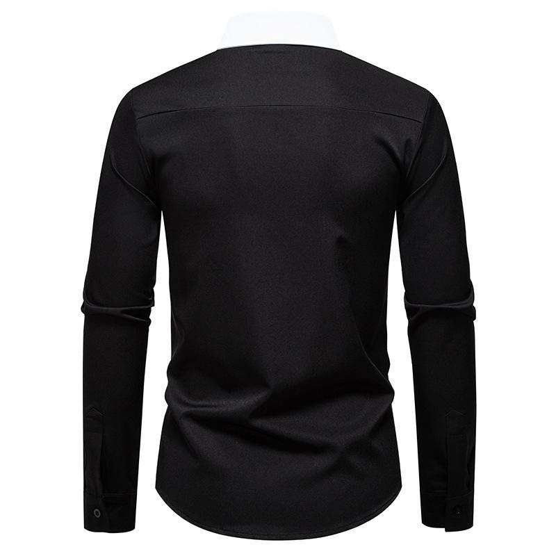 Мужская приталенная рубашка с контрастными вставками, с длинным рукавом, повседневная, формальная, топ для мужчин, весна-осень, многоцветная, мужская модная блузка