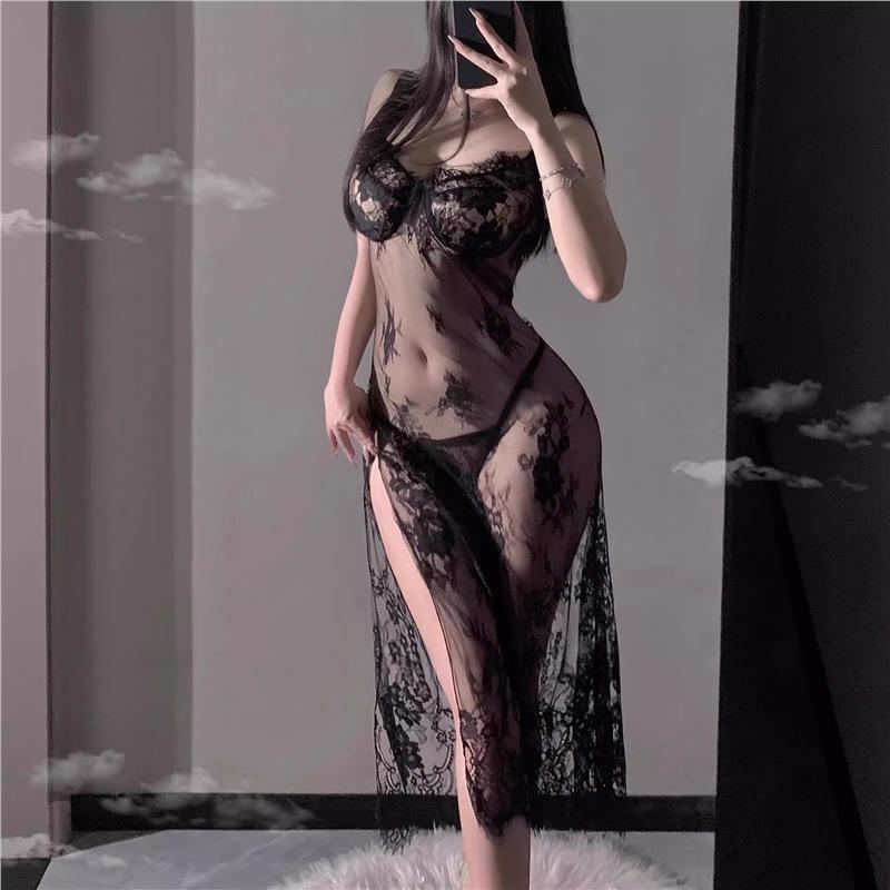 Erotic underwear sexy bed teasing charm purple suspender pajamas women's lace split dress hot