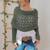 1/2Pcs Knitted Cable Wrap with Sleeves Bohemian Style Sweater Scarf Open Stitch Hollow Crochet Braided Scarf Shawl