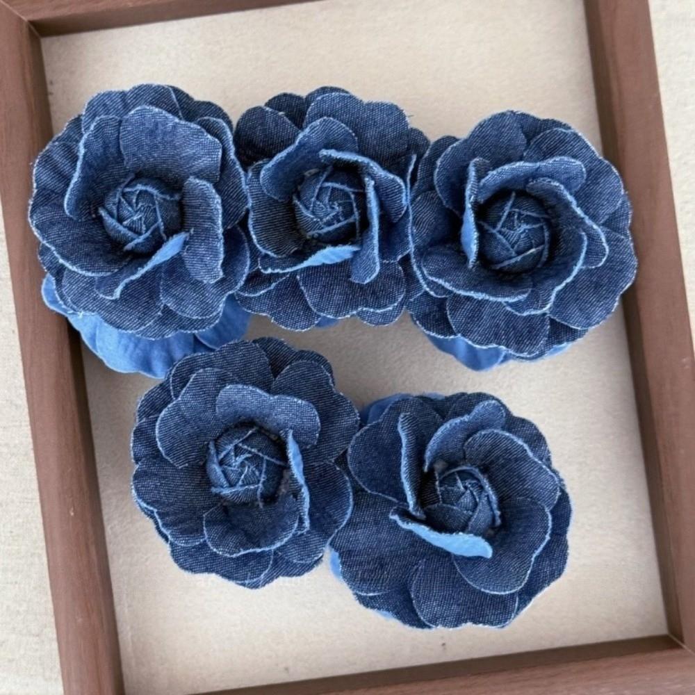 Korean Style Women Vertical Clip Denim Blue Floral Twisted Hair Clip Flower Banana Clips  Summer