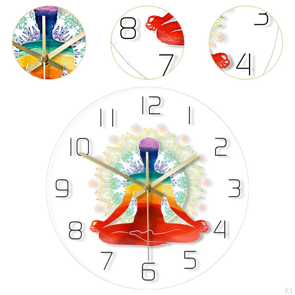 Yoga Wall Hanging Clock Silent 12 Inch Round, Modern Ornament, Decorative for Living Room Bedroom