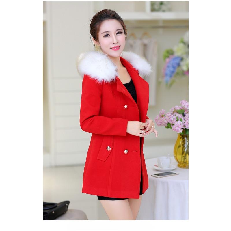 Пальто женское шерстяное длинное осенне-зимнее с меховым воротником