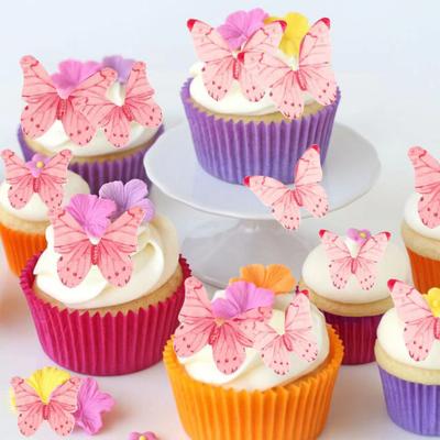 40/48 шт. Украшения для торта из вафельной бумаги, цветы, украшения для торта, съедобные бабочки, цветы, украшения для кексов