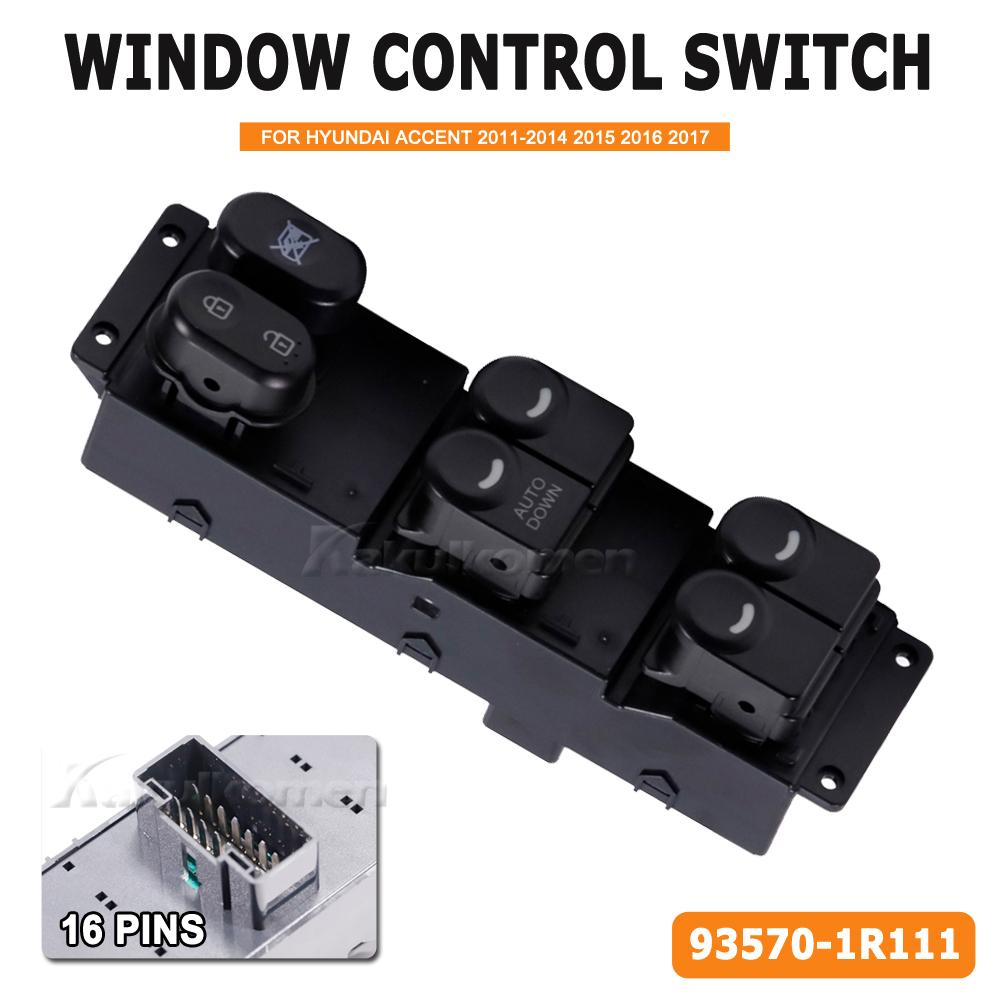 93570-1R111 For Hyundai Accent 2011-2017 LHD Electric Master Power Window Control Switch with Auto Down Button 6 Button 16 Pins