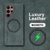 Магнитный кожаный роскошный чехол для Samsung Galaxy S25 S24 S23 S22 Ultra S21 FE Plus Для Magsafe Беспроводная зарядка Ударопрочный чехол
