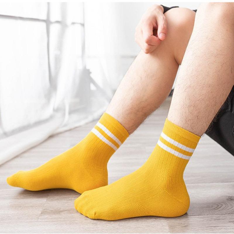 Мужские носки Двухполосные носки до середины икры Однотонные носки Двухполосные носки Мужские хлопковые носки Спортивные Осенне-зимние носки