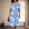 Women's Fashion Graceful Flower Print Summer Spring Short Sleeve O-Neck Casual Dresses