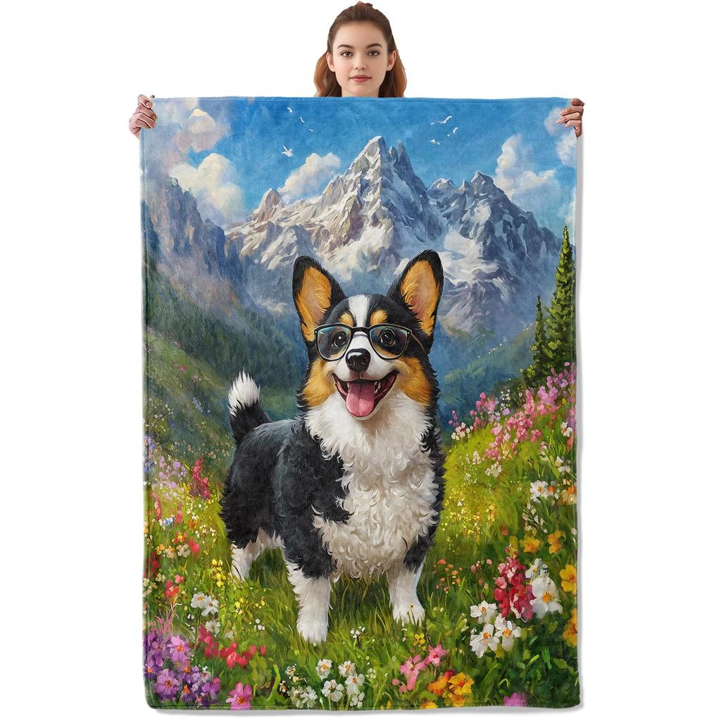 Cute Pet Corgi Dog Throw Blanket Fuzzy Soft Cozy Warm Lightweight Plush Fleece Flannel Blanket for Couch Bed Sofa Home Decor