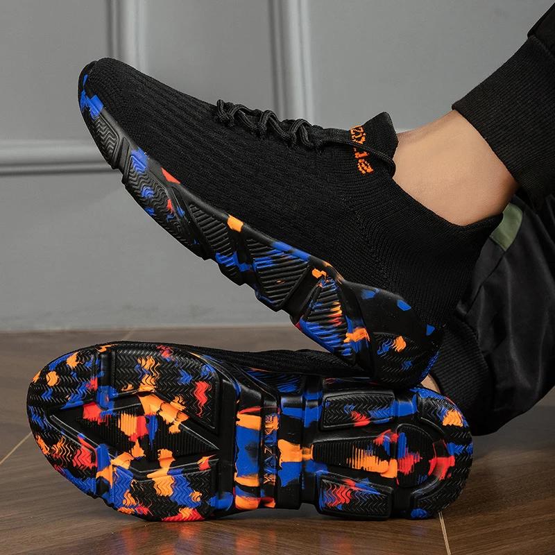 Модные летние мужские кроссовки SYTK Breathable, однотонные полосатые носки, обувь с граффити на кромке, для отдыха на открытом воздухе, для спорта, мужская обувь