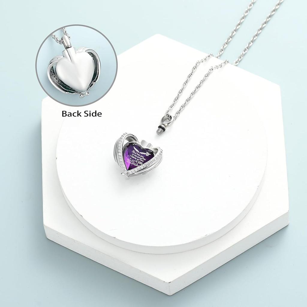shajwo Cremation Jewelry Angel Wing Heart Urn Ashes Necklace for Women Men Birthstone Loved One Memorial Pendant