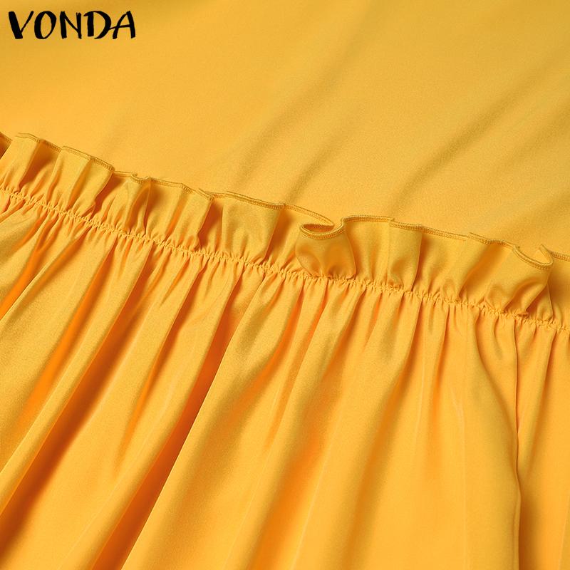 VONDA Женские платья больших размеров с воротником-стойкой и завязками, однотонные, с длинным рукавом