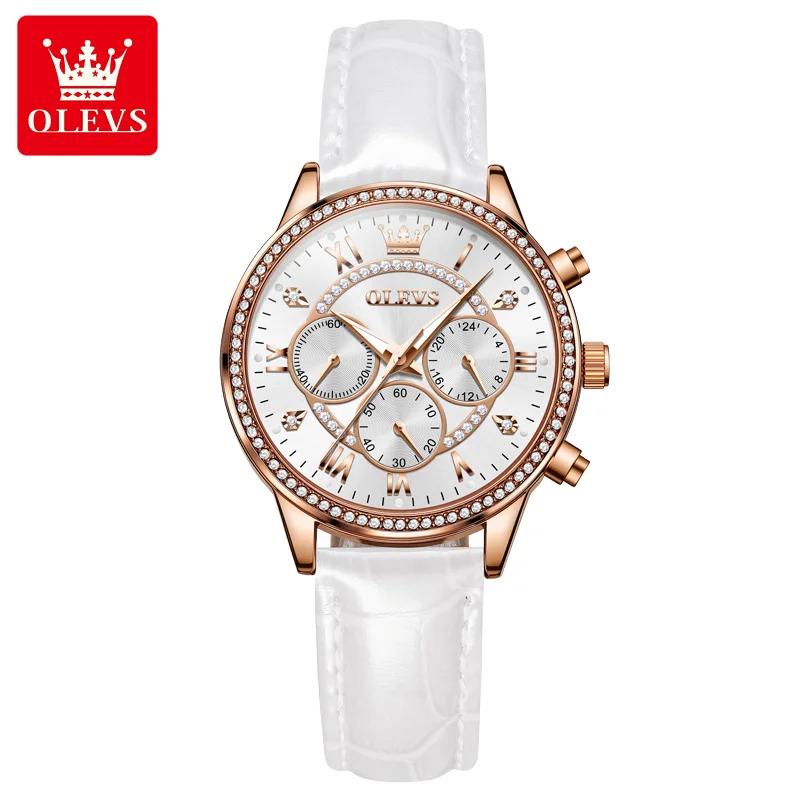 Women's Watches Fashion Elegant Diamond Bezel Watch for Ladies Soft Leather Strap Waterproof Luminous Chronograph