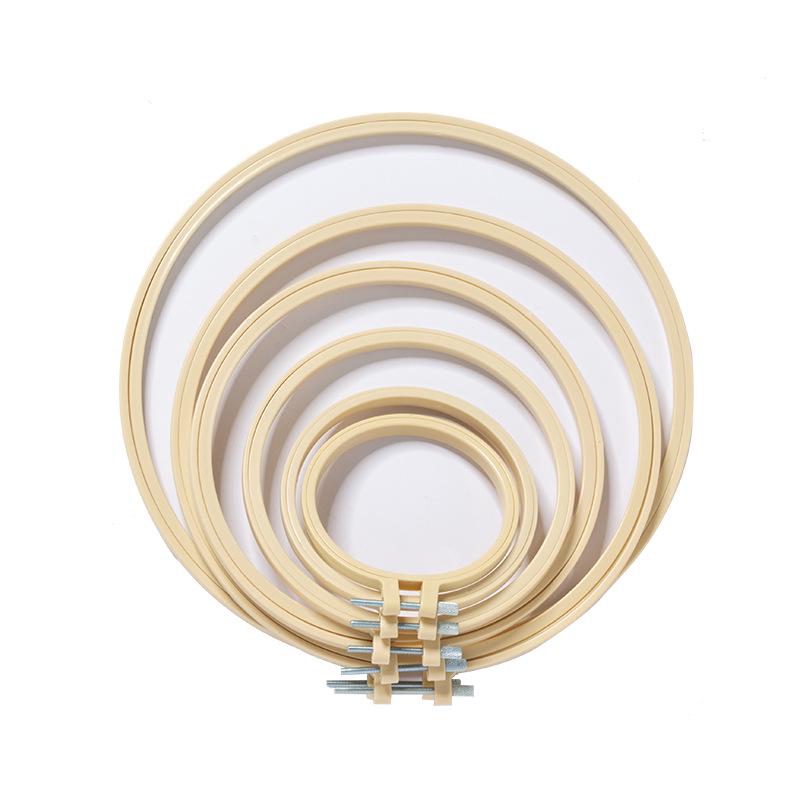 Multi-Size Beige Bamboo-Look Metal Embroidery Hoop for DIY Flower and Cross Stitch Projects