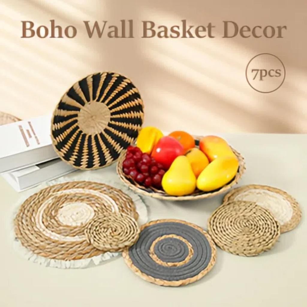 7 pcs circular Bohemian woven wall basket decoration handmade woven wall decoration home hanging Bohemian wall decoration party