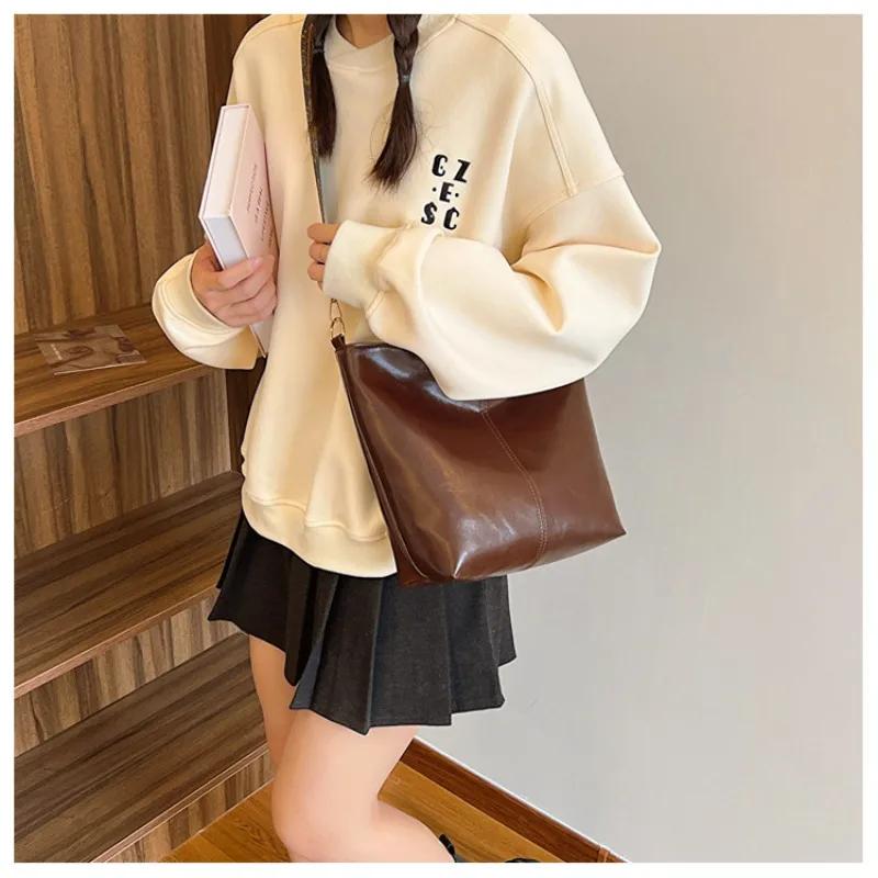 Мягкая кожаная сумка через плечо для женщин, большая вместительная сумка, широкая сумка на плечо, универсальная, женская, роскошная, новая мода