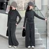 Весна 2025 Девочки Корейский стиль Комплект из двух предметов: Однотонная куртка с длинным рукавом и брюки широкого кроя