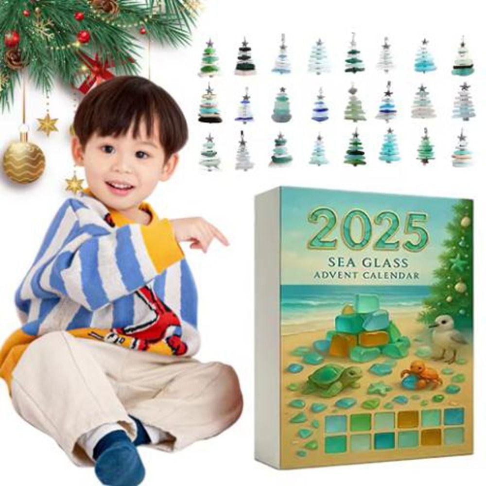 Акриловый Рождественский Адвент-календарь в виде морского стекла, в форме дерева, подвеска на елку, центральный элемент