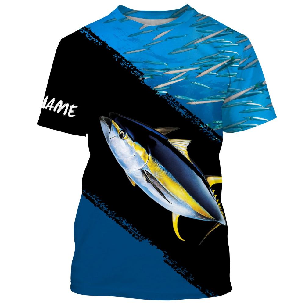Tuna Fishing Printed Men's T Shirt Fish Blue Summer Style Casual Unisex Plus Size Shirt Outdoor Harajuku O Neck Custom Tops