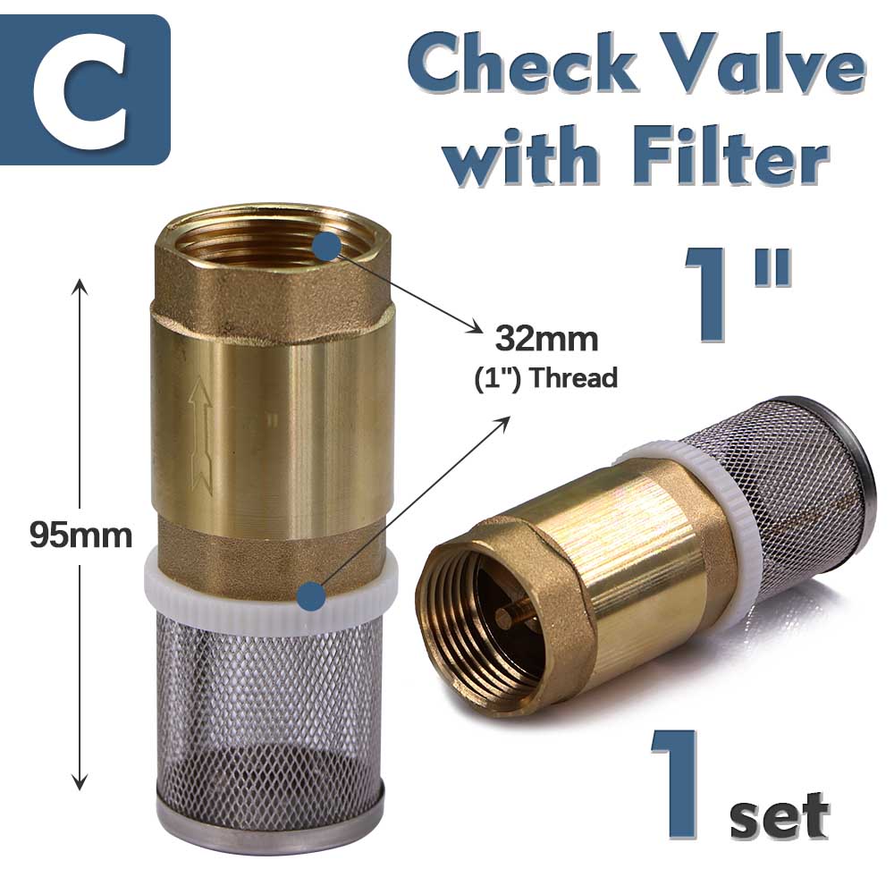 1/2" 3/4" 1" Brass Check Valve w/ Filter In-Line Spring Anti Backflow Adapter One-Way Water Flow Control Connect Repair Connect