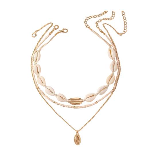 3Pcs/Set Beaded Seashell Necklace Boho Style Lightweight Layered Shell Necklace Ocean Jewelry Accessory Gift
